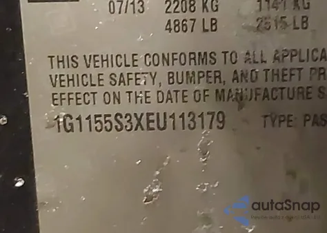 2014 Chevrolet Impala 2Lz z USA, uszkodzony, nr VIN 1G1155S3XEU113179